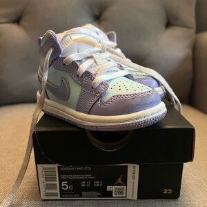 Jordan 1 Mid Kids Shoes - Purple and Blue